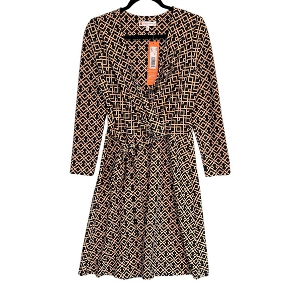 NWT JUDE‎ CONNALLY Womens Farrah Ponte Faux Wrap Lattice Print Dress Size M - Picture 1 of 12